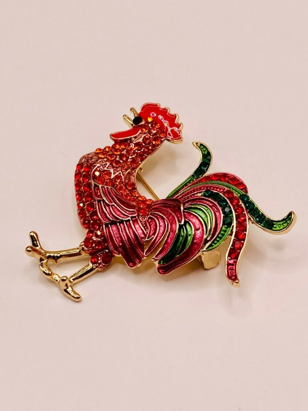 Colorful Rooster Rhinestone Brooch Pin -108B - Picture 3 of 5